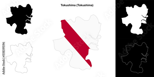 Tokushima (Tokushima) outline map set