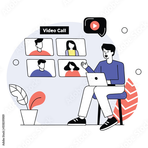 Colorful Online Meeting Video Call Illustration