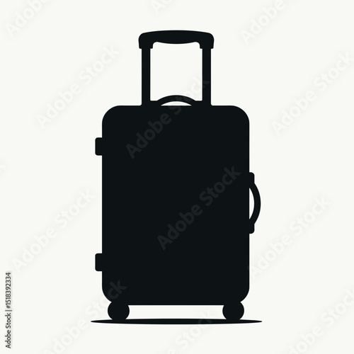 Black silhouette of suitcase with extendable handle on white background  