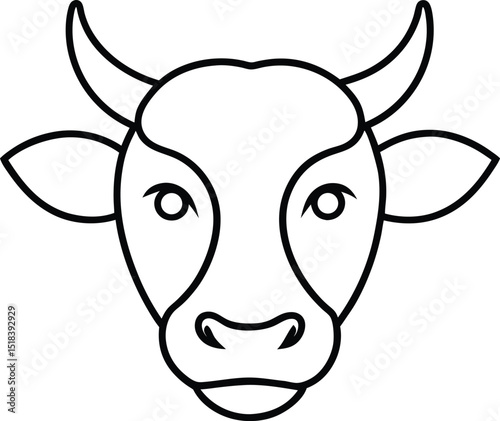 Cattle Head Illustration Line Art Design of a Cow's Face