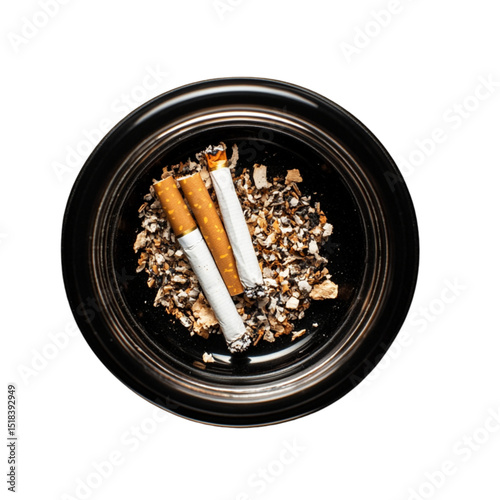 An ashtray filled with cigarettes on a black background