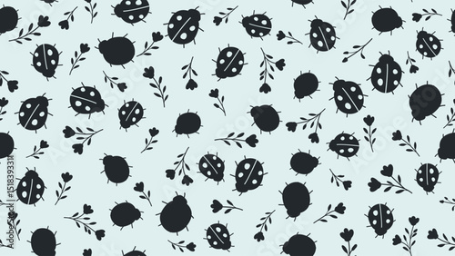 Ladybug and flower seamless pattern modern print in black color. fabric, wallpaper, covers, cards, wall art, posters and decoration