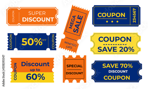 A collection of promotional coupons or gift cards that stand out against a light background.Vector illustration
