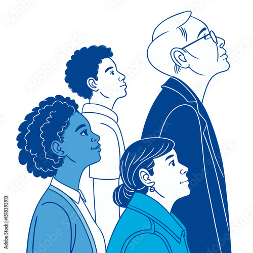 Diverse group of people outlined vector illustration