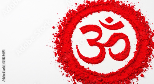  Made with holy Kumkum powder Hindu religion symbol Om in circle frame use for Indian traditional god worship, Hindu religious festival, Diwali, new year, Ganesh Chaturthi, weeding, white background