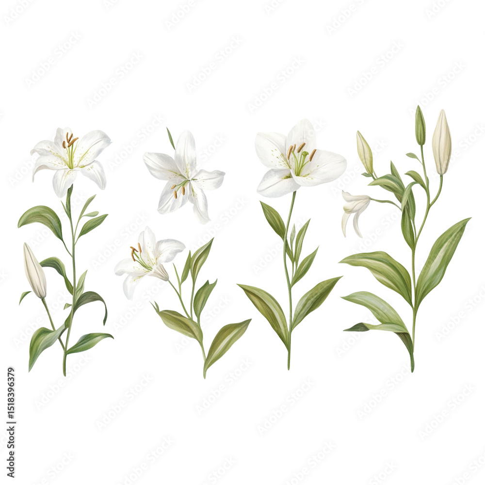 Obraz premium White lily flowers isolated on a transparent background