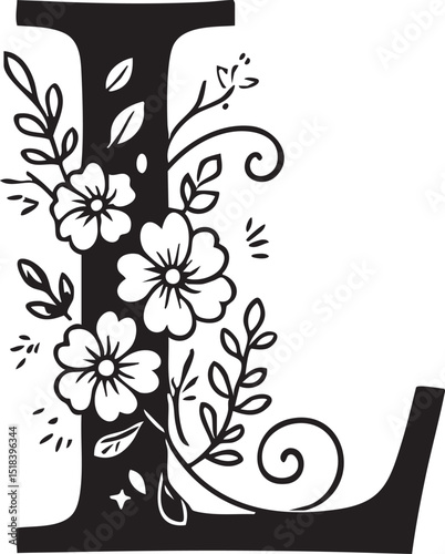 Botanical Letter L Typography – Floral Monogram Illustration