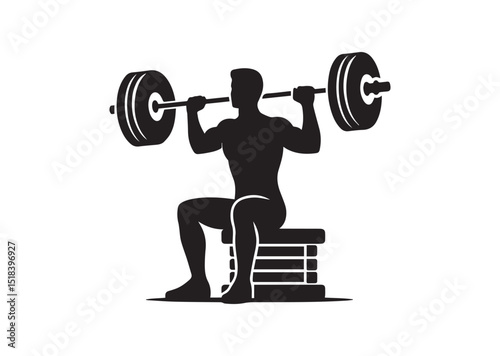 A man sitting on a barbell Silhouette Vector