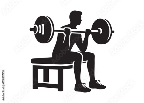 A man sitting on a barbell Silhouette Vector