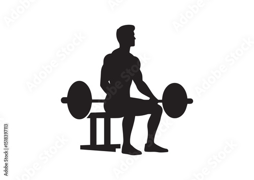 A man sitting on a barbell Silhouette Vector