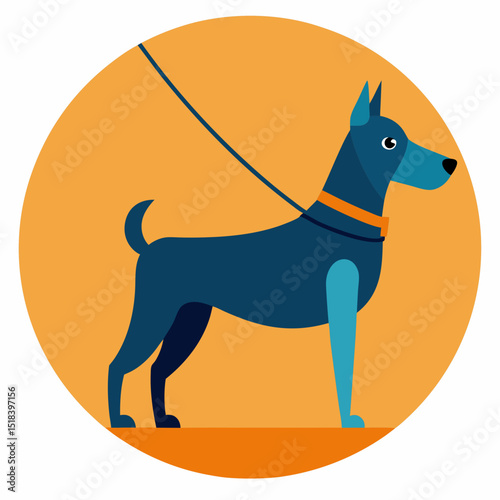 Dog on Leash Vector Icon Isolated on White Background

