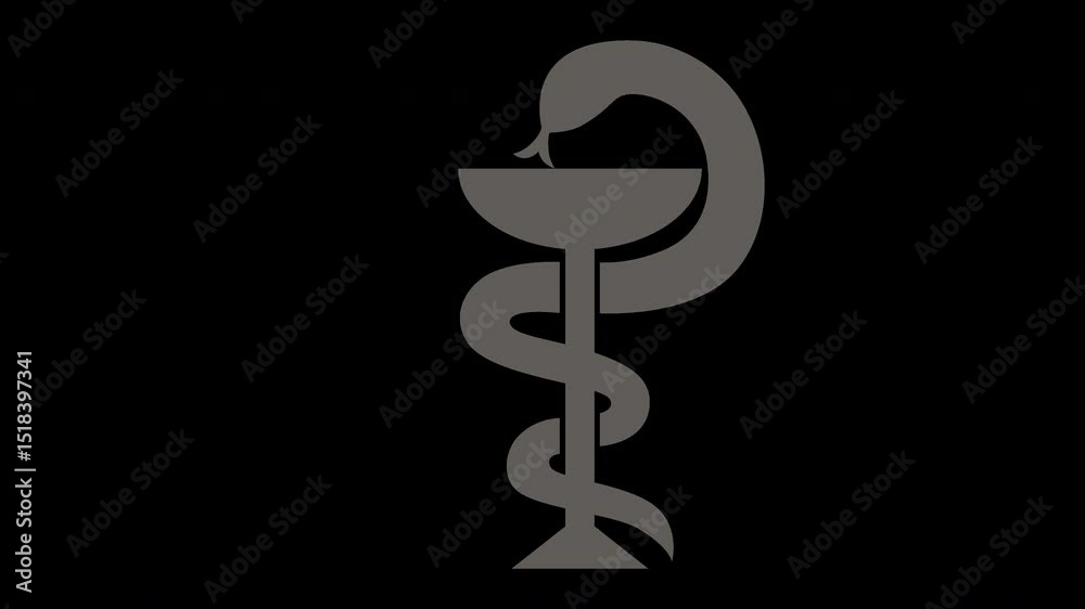 Conceptual medicine emblem with snake entwined around bowl on a Transparent Background