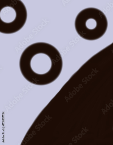 A visually striking arrangement of circular shapes contrasts with a dark curved form against a soft background. The setting evokes a sense of calm and introspection.