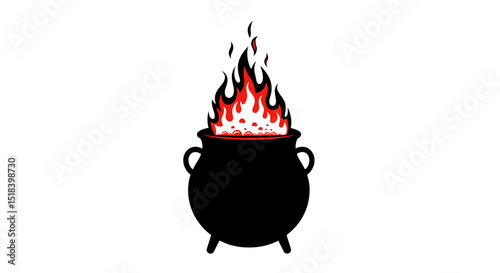 Black Cauldron with Fiery Red Flames