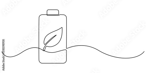 Continuous one line drawing of battery charging vector illustration, Battery icon continuous one line drawing, outline drawing of Battery with bolt symbol. Battery single vector illustration. Editable
