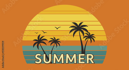 Wallpaper Mural Retro Summer Sunset Scene with Palm Trees and Ocean Torontodigital.ca