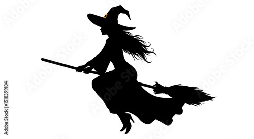 Silhouette of a Witch Flying on a Broom