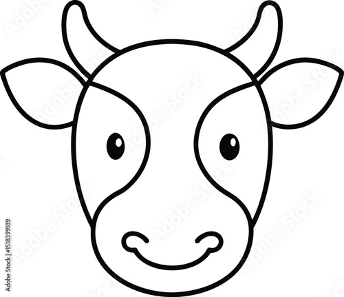 Adorable Cow Face Illustration Simple Line Art Design