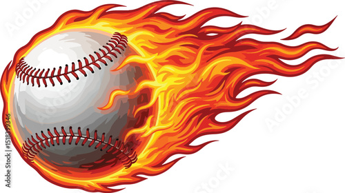 Burning baseball concept graphic with flame effect showing power and speed for sport designs