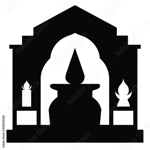 Shrine silhouette candles lamp black white icon
