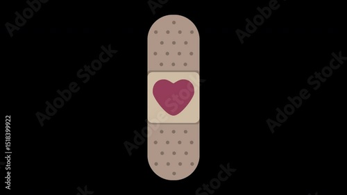 Animated Bandage with Heart Symbol: Illustration for Health and Affection on a Transparent Background