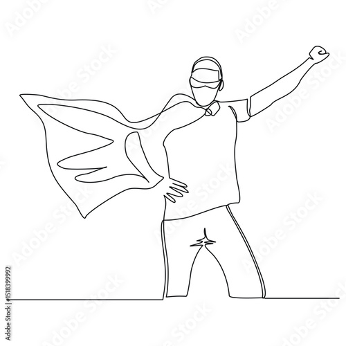 Continuous single one line drawing of flying business super hero man. Vector illustration concept of power employee, success achievement, business hero leader