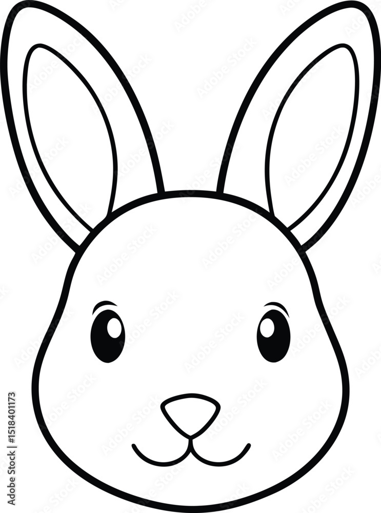 Fototapeta premium Adorable Bunny Rabbit Face Line Art Drawing for Coloring Pages and Cute Designs