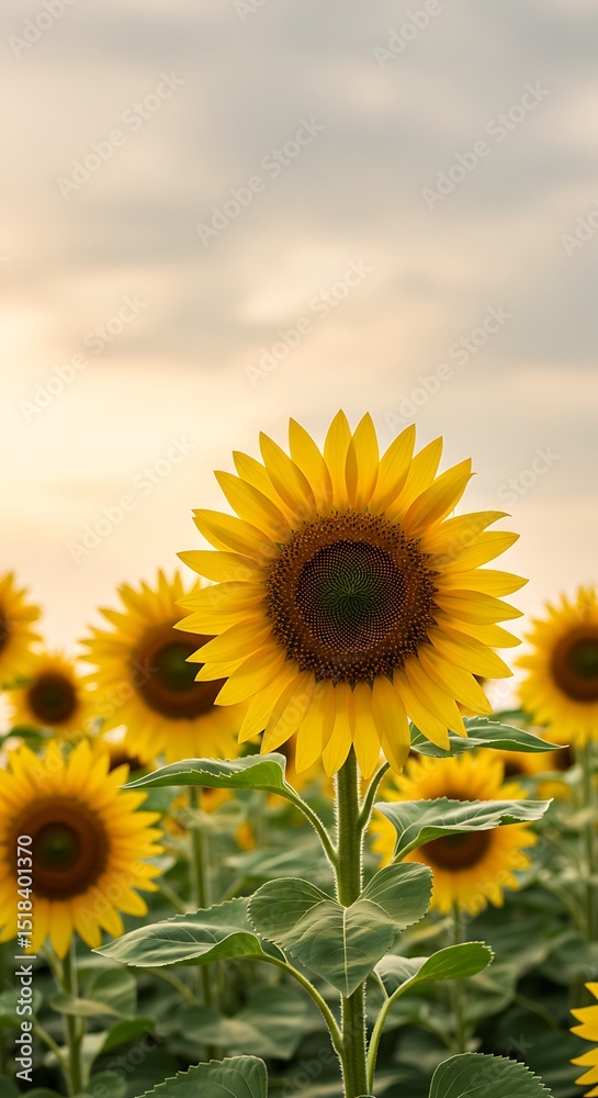 Sunflowers Swaying in Summer Breeze Under Pastel Sky Sunflowers Swaying in Summer Breeze Under Pastel Sky