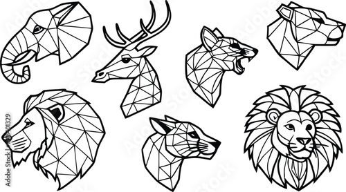 Set of Geometric abstract animals. Trendy mono line vector design. Black animals on white background.  