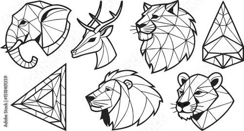 Set of Geometric abstract animals. Trendy mono line vector design. Black animals on white background.  