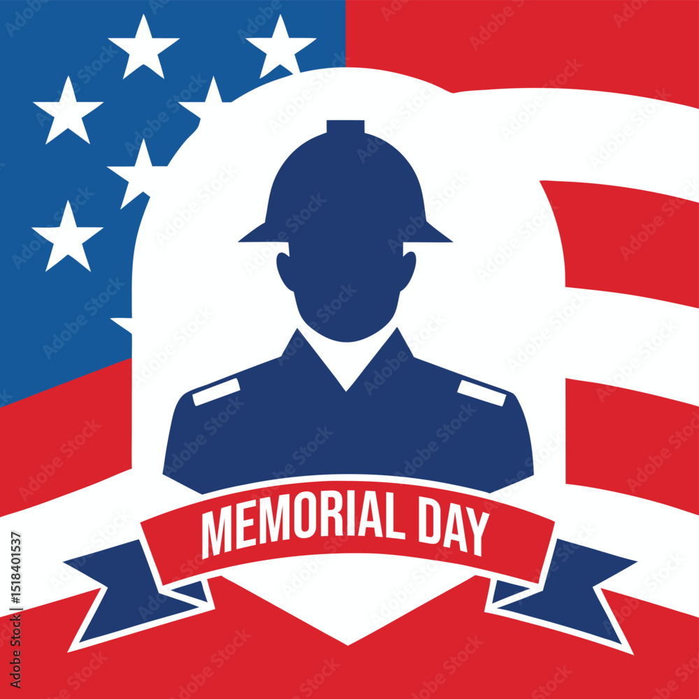Fototapeta premium 4th July American soldier with flag vector illustration
