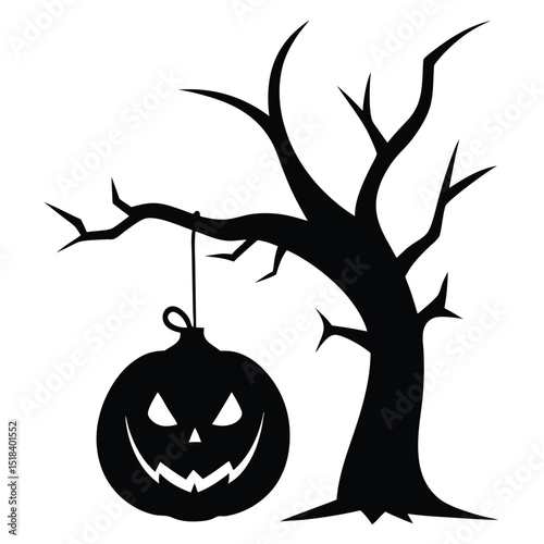 Spooky halloween jack o lantern hanging tree