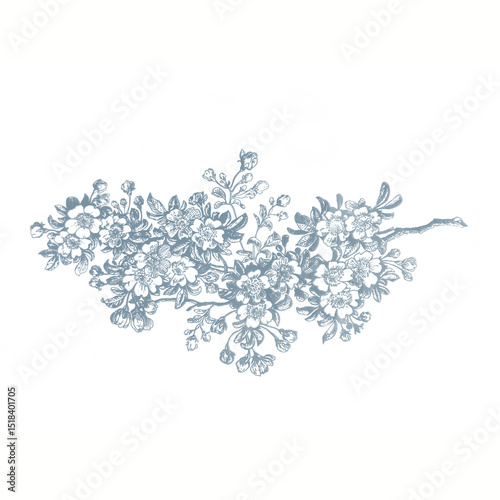 Blooming apple branch in blue. Illustration