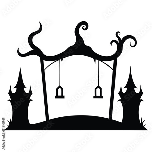 Spooky halloween swing set silhouette design