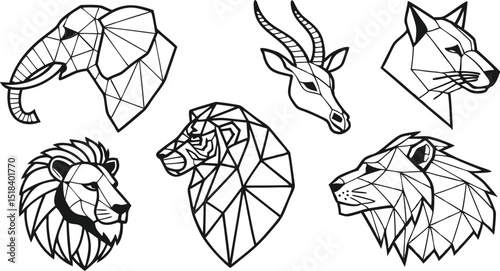 Set of Geometric abstract animals. Trendy mono line vector design. Black animals on white background.  