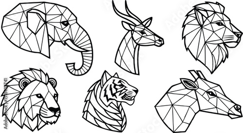 Set of Geometric abstract animals. Trendy mono line vector design. Black animals on white background.  