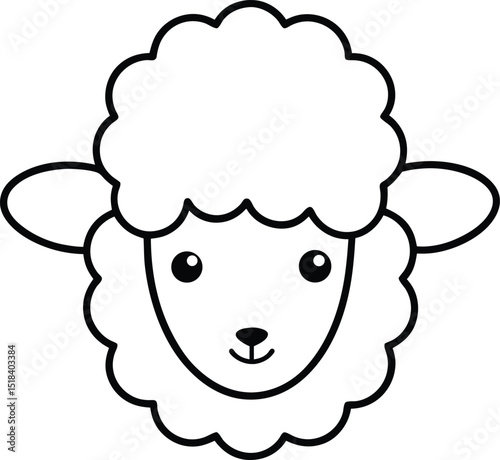 Adorable Sheep Illustration Simple Line Art of a Cute Fluffy Lamb