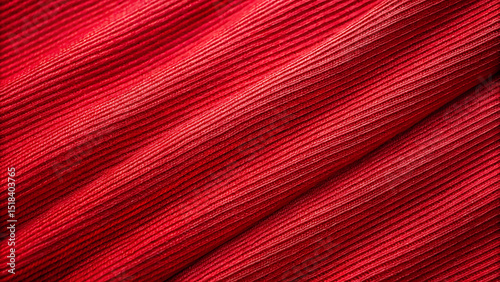 Close up texture of red ribbed knit fabric showing diagonal fold