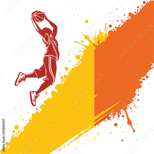 Dynamic basketball player performing a jump shot with energetic background elements