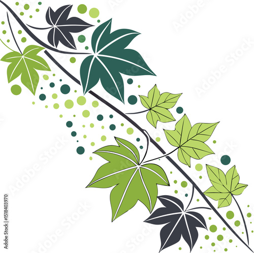 Decorative vector illustration of stylized ivy vines with varying shades of green leaves and dots