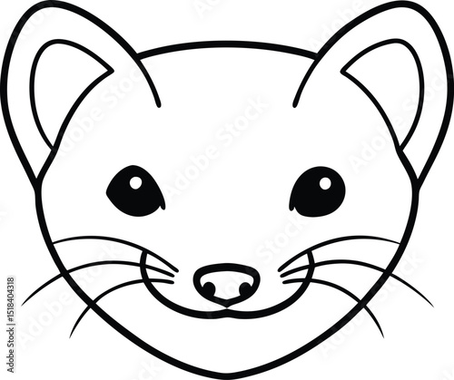 Adorable Ermine Face Line Art Illustration of a Cute, Small Mustelid