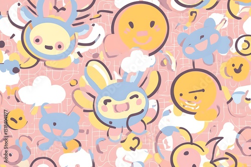 Cartoonish whimsical pastel pattern illustration