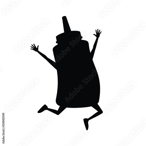 Happy jumping sauce bottle cartoon silhouette