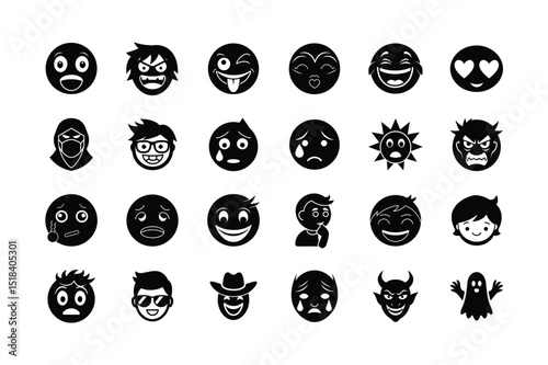 emoji facial expression silhouette icons for chat mood fun communication and social use