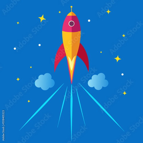 Patriotic 4th of July rocket design—high-resolution vector with white background, ideal for flyers, mugs, stickers, and party graphics.

