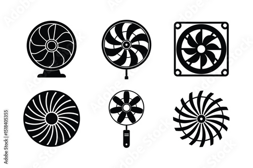 fan blade silhouette vector for cooling appliance air circulation and electronic device icon