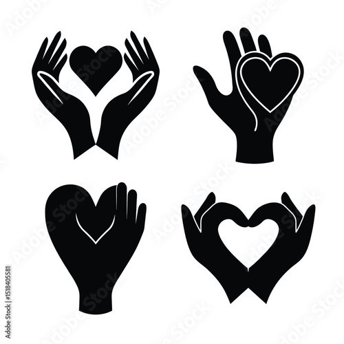 hand heart sign silhouette for love care support friendship kindness and human emotion icon