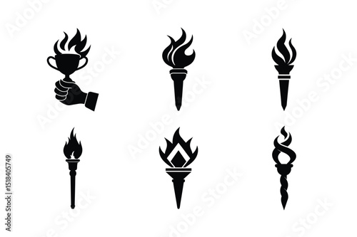 torch silhouette icon for light flame fire flashlight night guide and survival gear concept