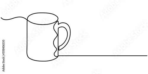 Plastic Mug continuous one line drawing, Shower Mug one line drawing, icon mug, silicon, line mug, toddler, shower plastic line object suck white, supply, water mug, style, isolated, design. 