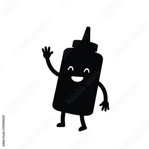 Happy sauce bottle cartoon character waving